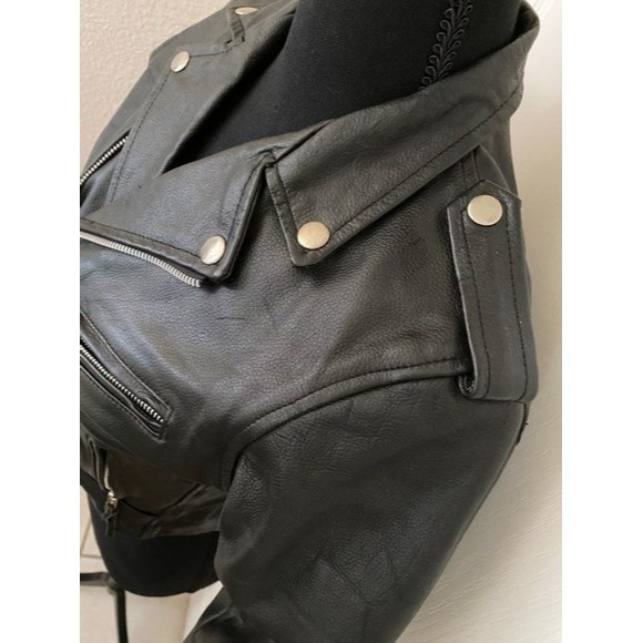 'BIKERS LEATHER STUFF ' BLACK Zippered, Studded Leather Jacket Girls/Tween (L) - Picture 3 of 12